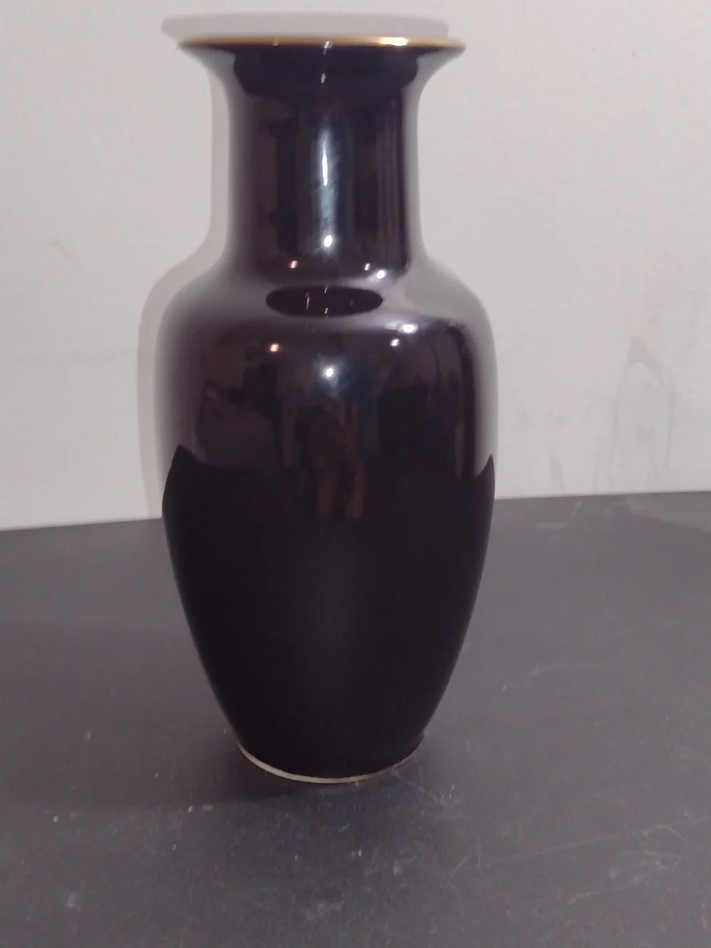 Japanese Weekend Black Ceramic Vase with Pale Pink Floral Design